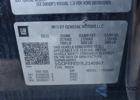 2020 Chevrolet Silverado 1500 4Wd Short Bed Lt Trail Boss z USA, uszkodzony, nr VIN 1GCPYFED7LZ140567